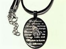 Black Oval Serenity Prayer Pendant Necklace